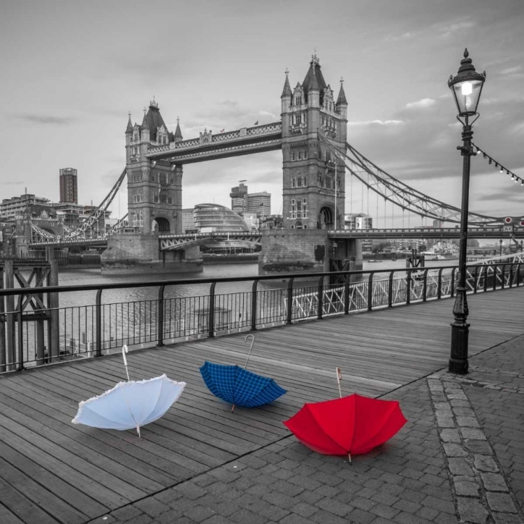 Picture of COLORFUL UMBRELLAS ON PROMENADE NEAR TOWER BRIDGE, LONDON, UK