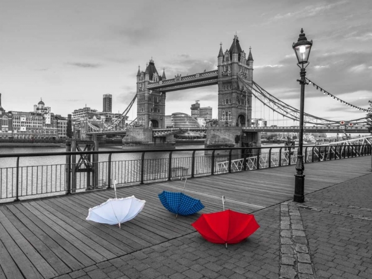 Picture of COLORFUL UMBRELLAS ON PROMENADE NEAR TOWER BRIDGE, LONDON, UK