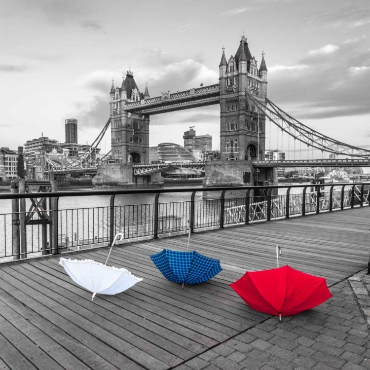 Picture of COLORFUL UMBRELLAS ON PROMENADE NEAR TOWER BRIDGE, LONDON, UK