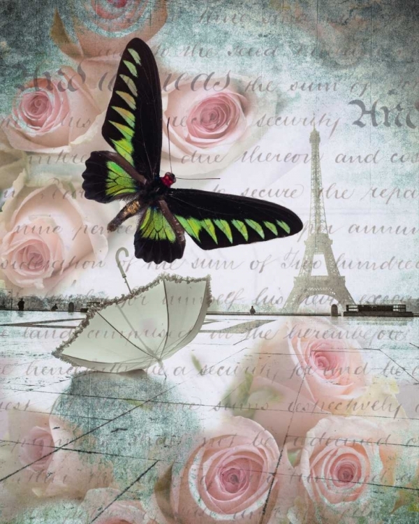 Picture of EIFFEL TOWER WITH BUTTERFLY AND ROSES OVERLAY