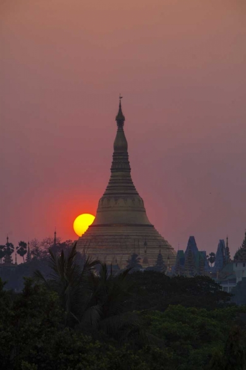 Picture of MYANMAR, YANGON SHWEDAGON TEMPLE AT SUNSET