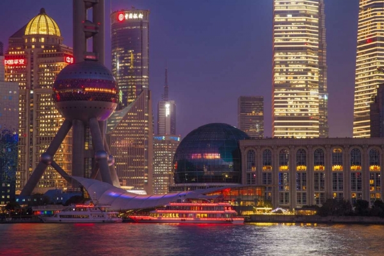 Picture of CHINA, SHANGHAI DOWNTOWN BUILDINGS AT NIGHT