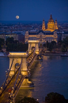 Picture of HUNGARY, BUDAPEST CHAIN BRIDGE LIT AT NIGHT