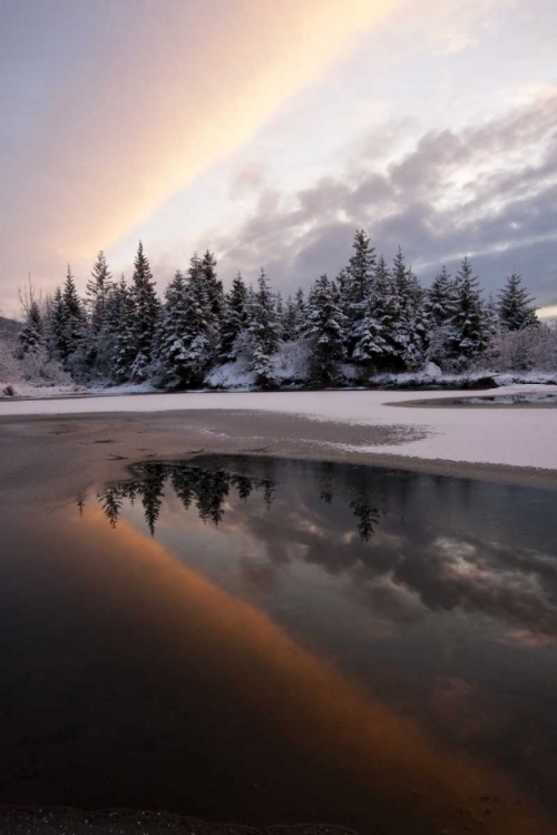 Picture of AK, MENDENHALL GLACIER SUNSET REFLECTION