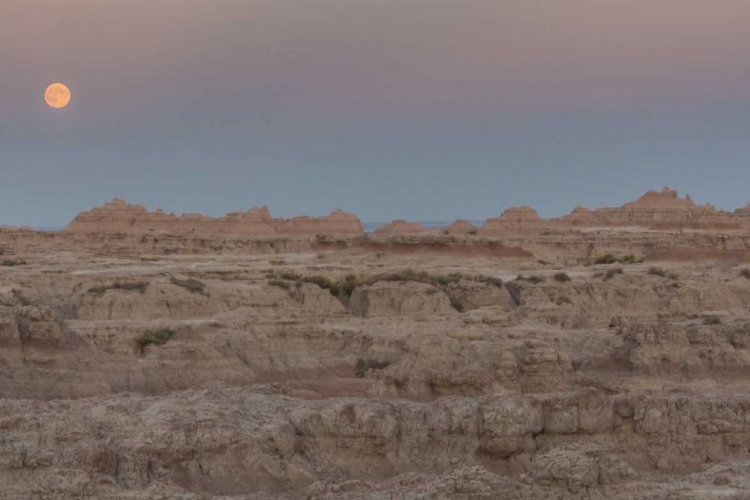 Picture of USA, SOUTH DAKOTA MOONRISE IN BADLANDS NP