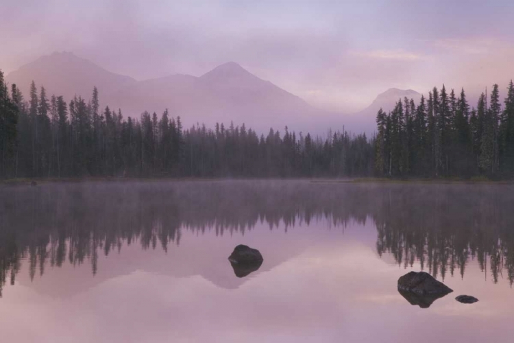 Picture of OR, WILLAMETTE NF FOGGY SUNRISE ON SCOTT LAKE