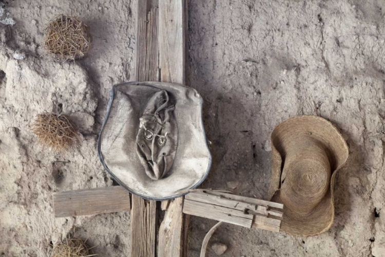 Picture of MEXICO, MINERAL DE POZOS OLD HATS HANG ON WALL