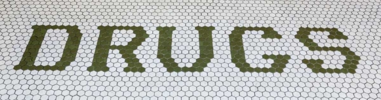 Picture of MT, MISSOULA SIGN ON FLOOR OF VINTAGE DRUG STORE