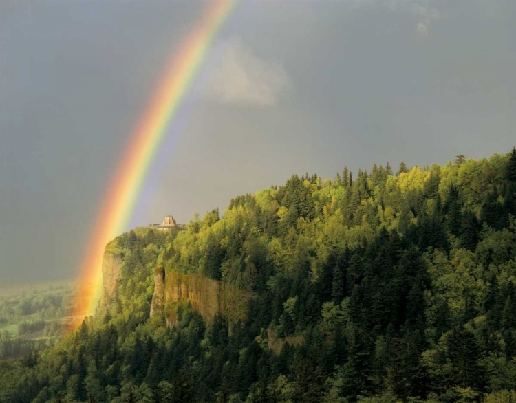 Picture of OR, COLUMBIA GORGE, RAINBOW OVER VISTA HOUSE