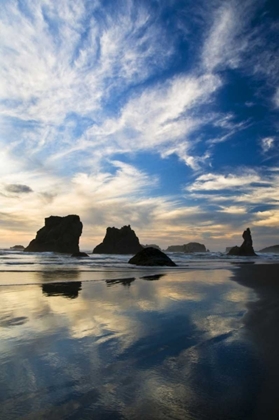 Picture of USA, OREGON, BANDON BEACH SEA STACKS AT TWILIGHT