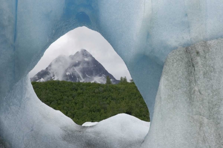 Picture of ALASKA, ALSEK LAKE MOUNTAIN FRAMED BY ICEBERG