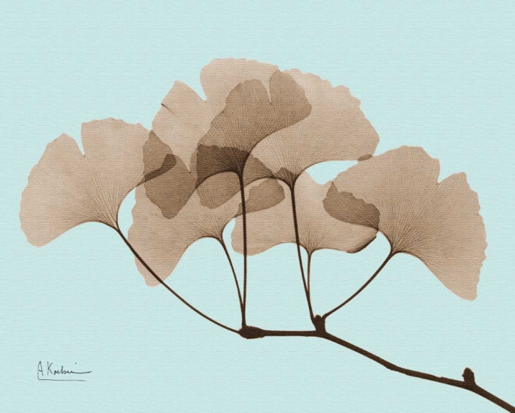 Picture of GINGKO LEAVES BROWN ON BLUE