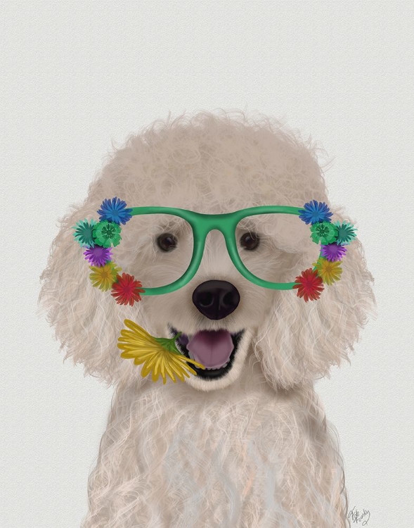 Picture of POODLE, WHITE AND FLOWER GLASSES