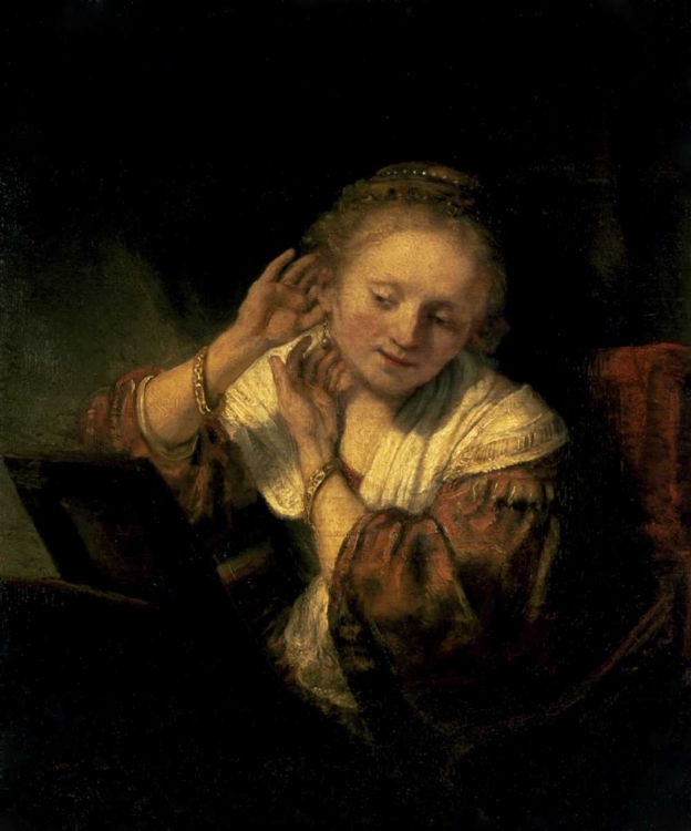 Picture of YOUNG WOMAN TRYING EARRINGS, 1654