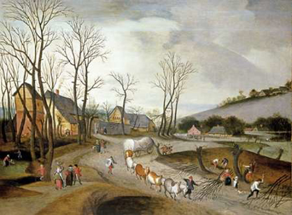 Picture of WINTER LANDSCAPE WITH WAGON AND PEASANTS AT WORK