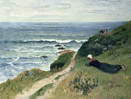 Picture of YOUNG BRETON GIRL STRETCHING OUT ON THE CLIFFS, TOULHORS