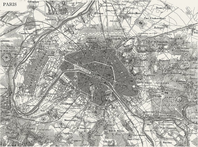 Picture of CUSTOM B AND W MAP OF PARIS