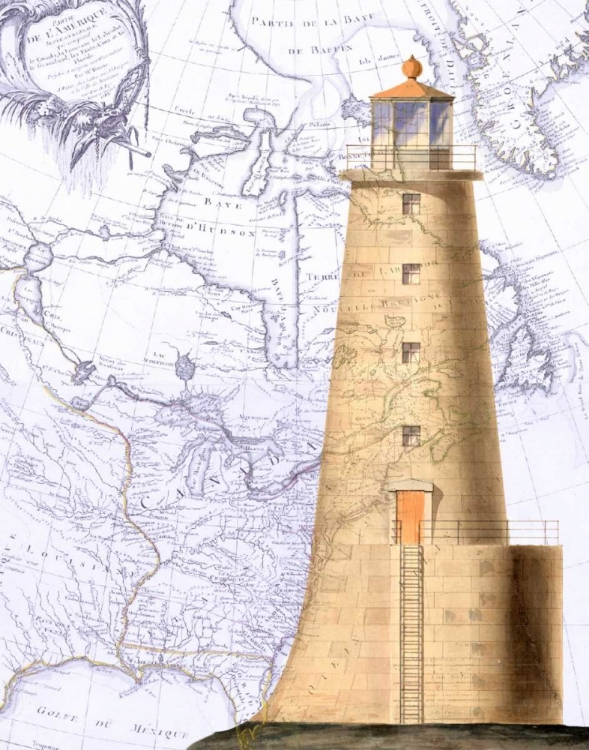 Picture of LIGHTHOUSE ON VINTAGE MAP IMAGE