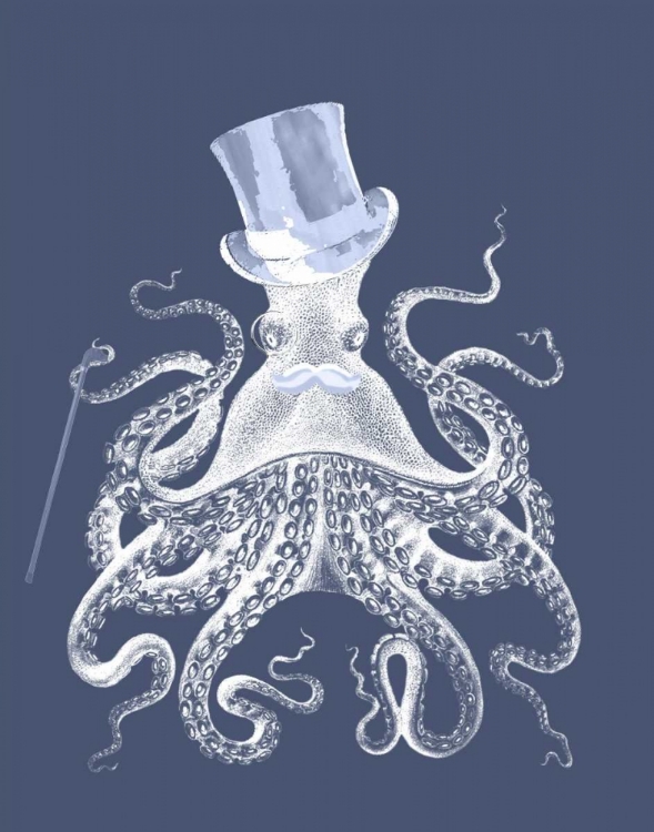 Picture of WHITE OCTOPUS ON INDIGO BLUE B