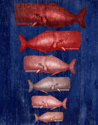 Picture of WHALE FAMILY RED ON BLUE