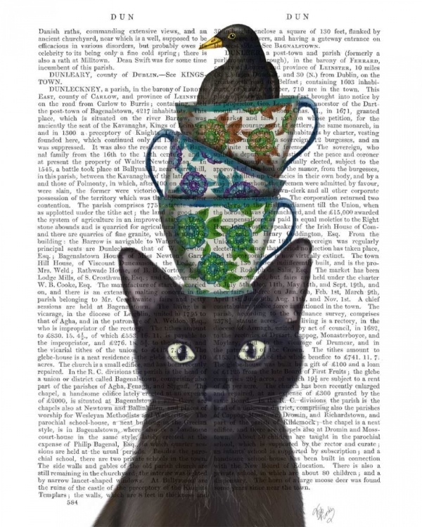 Picture of BLACK CAT WITH TEACUPS AND BLACKBIRD