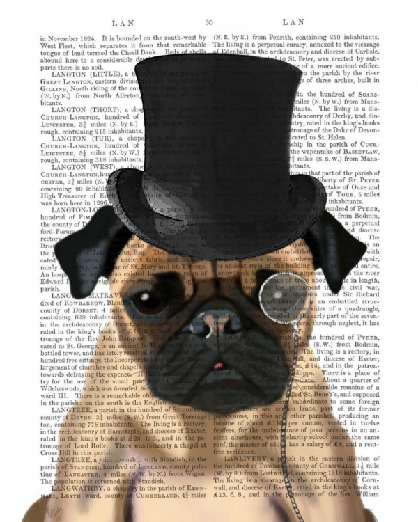 Picture of PUG, FORMAL HOUND AND HAT