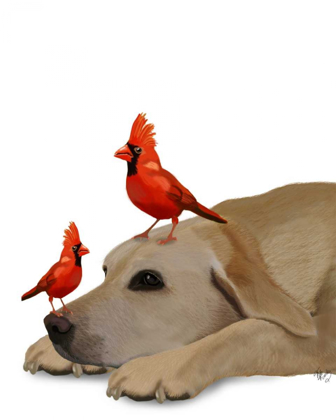 Picture of LABRADOR WITH RED BIRDS