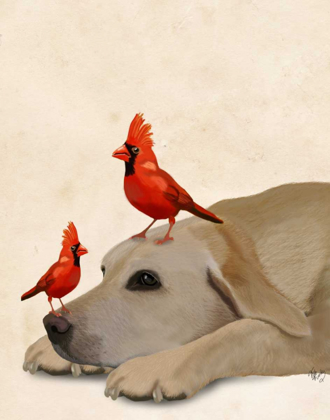 Picture of LABRADOR WITH RED BIRDS