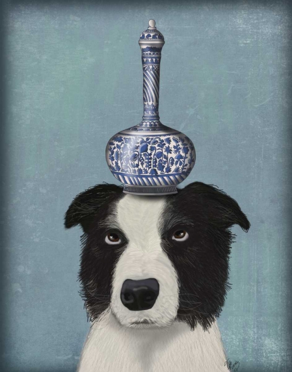 Picture of BORDER COLLIE WITH BLUE VASE