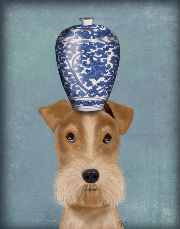 Picture of FOX TERRIER WITH BLUE VASE