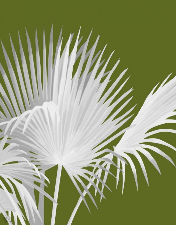 Picture of FAN PALM 1, WHITE ON GREEN