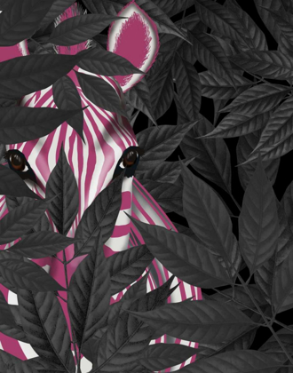 Picture of ZEBRA, PINK IN BLACK LEAVES