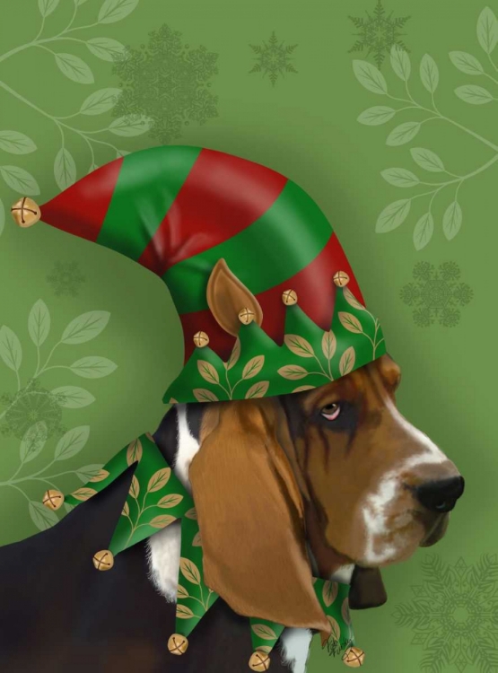 Picture of BASSET HOUND, ELF HAT