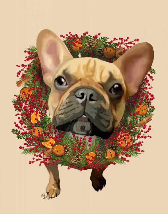 Picture of FRENCH BULLDOG, CRANBERRY WREATH