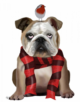 Picture of ENGLISH BULLDOG, SCARF AND ROBIN