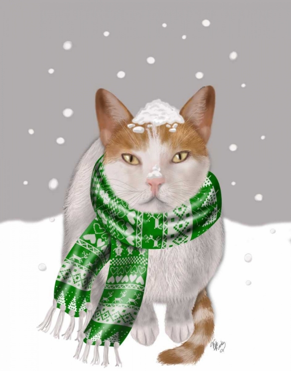 Picture of WHITE CAT, GREEN SCARF