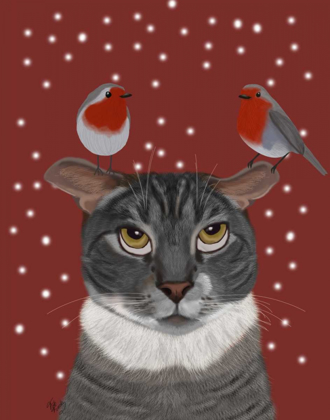 Picture of GREY CAT AND ROBINS