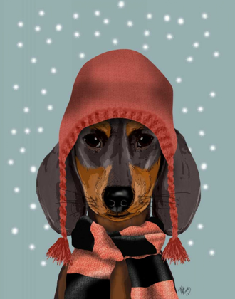 Picture of DACHSHUND WITH WOOLLY HAT AND SCARF