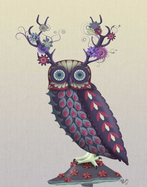 Picture of OWL WITH PSYCHEDELIC ANTLERS