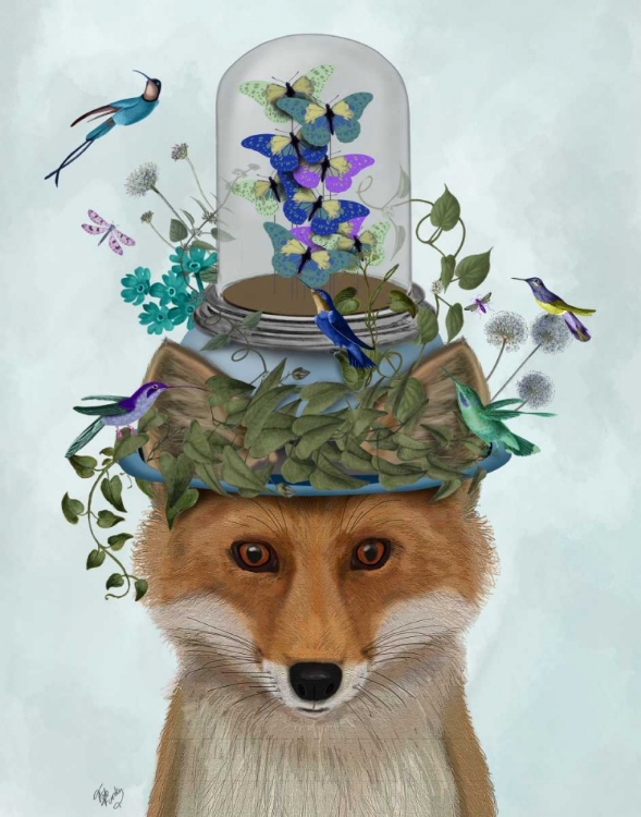 Picture of FOX WITH BUTTERFLY BELL JAR