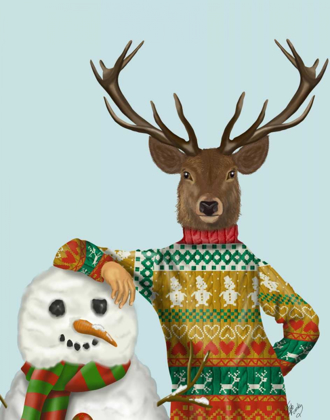 Picture of DEER IN CHRISTMAS SWEATER WITH SNOWMAN