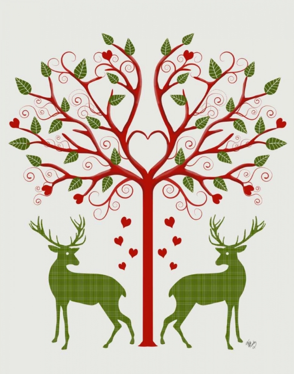 Picture of CHRISTMAS DES - DEER AND HEART TREE, ON CREAM