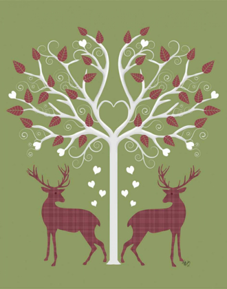 Picture of CHRISTMAS DES - DEER AND HEART TREE, PINK ON GREEN