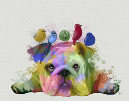 Picture of ENGLISH BULLDOG AND BIRDS, RAINBOW SPLASH