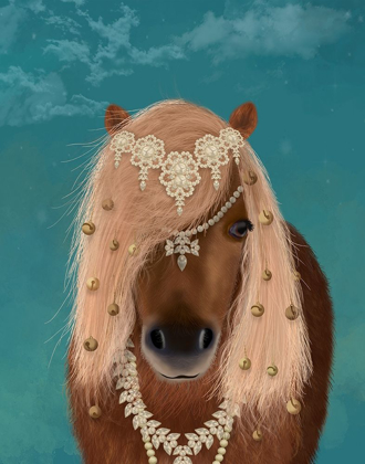 Picture of HORSE BROWN PONY WITH BELLS, PORTRAIT