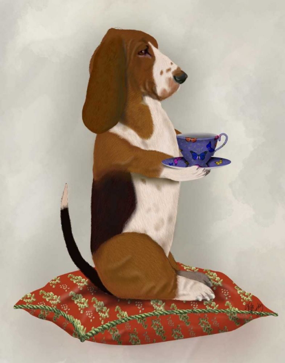 Picture of BASSET HOUND TAKING TEA