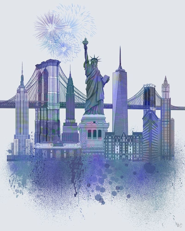 Picture of NEW YORK SKYLINE WATERCOLOUR SPLASH BLUE