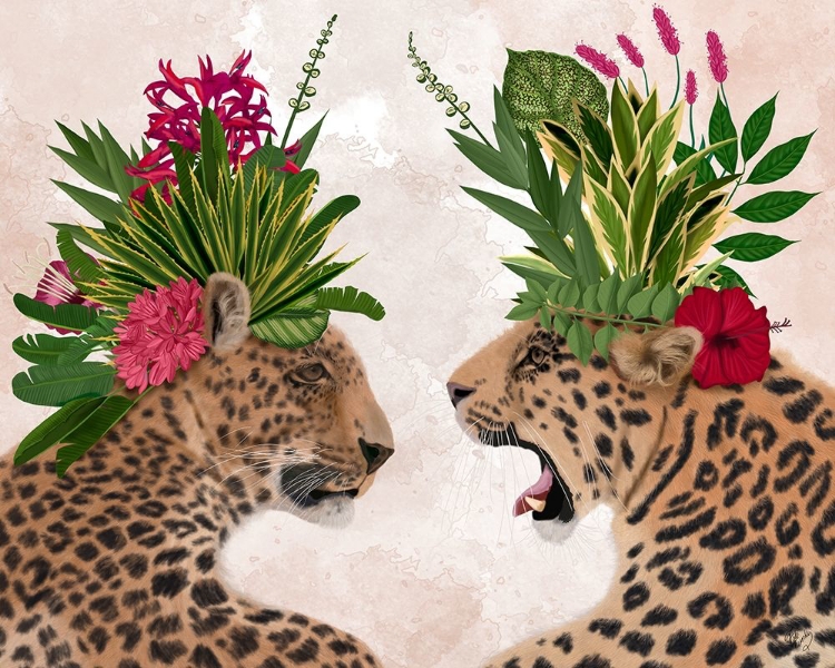 Picture of HOT HOUSE LEOPARDS, PAIR, PINK GREEN