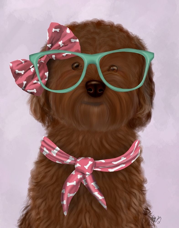 Picture of COCKERPOO, CHOCOLATE, WITH GLASSES AND SCARF