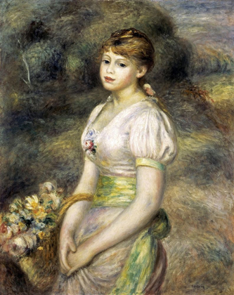 Picture of YOUNG GIRL CARRYING A BASKET OF FLOWERS
